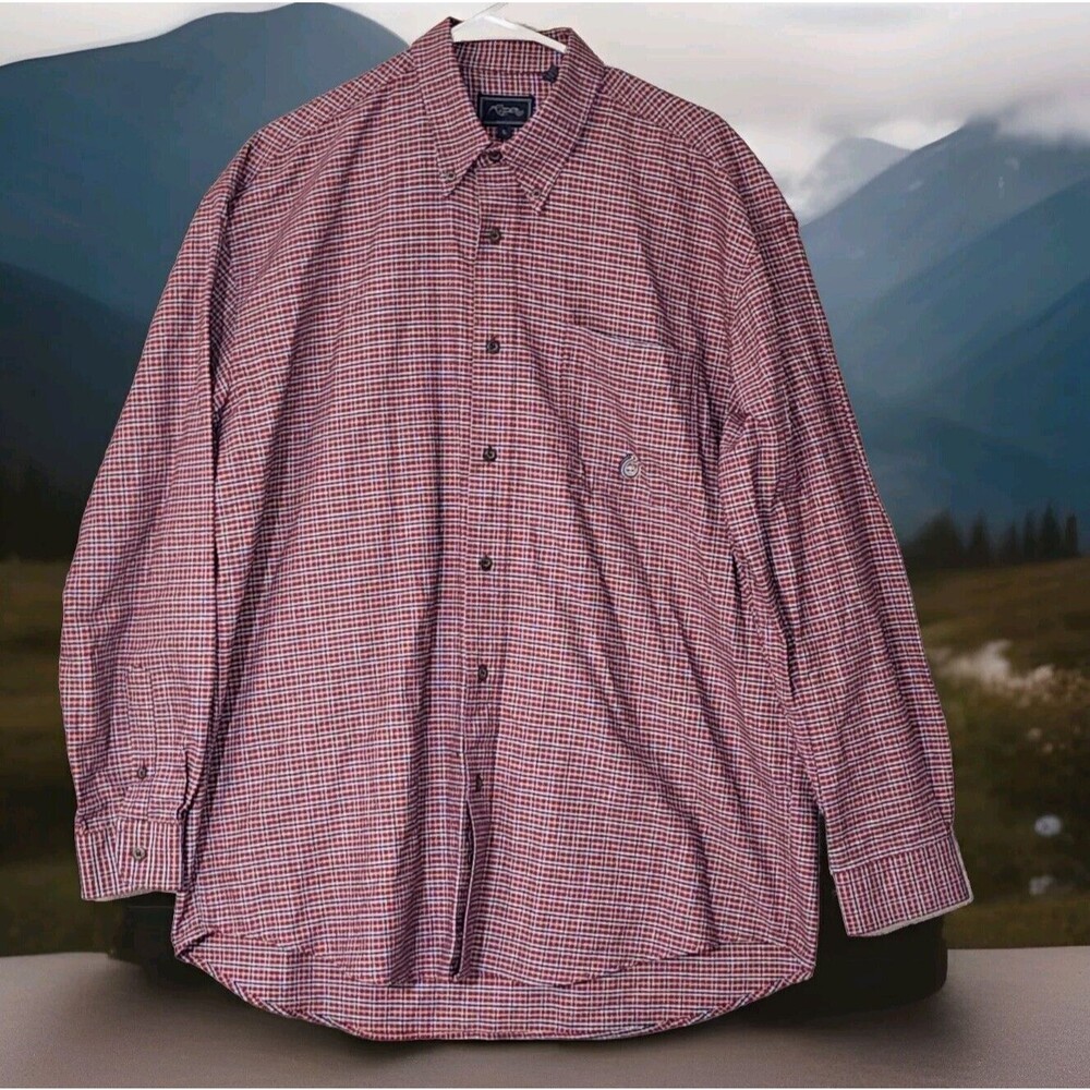 Roper Western Shirt Mens Large Red Tartan Plaid+Tweed Long Sleeve Cowboy Country